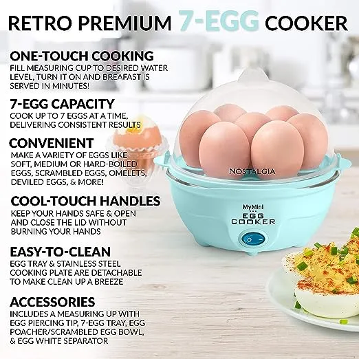 Nostalgia Premium 7-Egg Cooker - Aqua