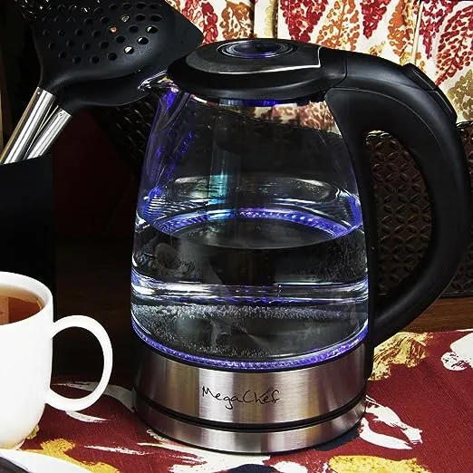 MegaChef 1.7Lt. Glass and Stainless Steel Electric Tea Kettle