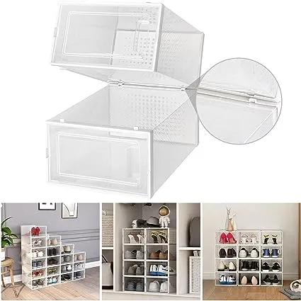 Seseno 12 Pack Shoe Storage Boxes, Clear Plastic Stackable Shoe Organizer Bins