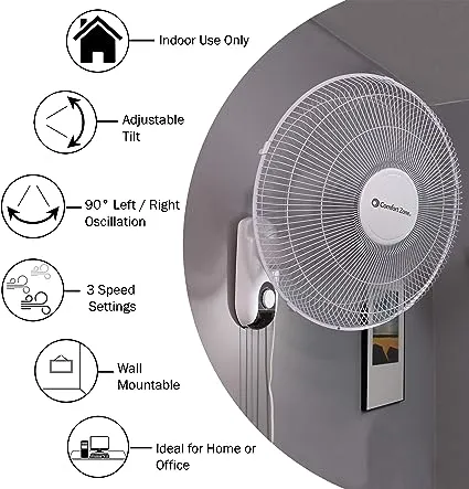 16” Ventilador De Pared Moderno Para Hogar Cuarto Patio Exterior Abanico Blanco