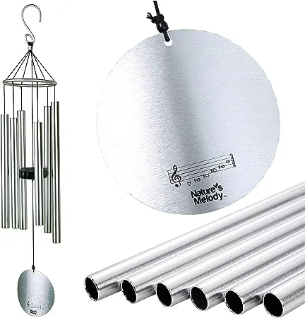 Nature’s Melody Aureole Tunes Wind Chimes – Outdoor Windchime with 6 Tubes Tuned to B Pentatonic Scale, 100% Rustproof Aluminum, Powder Finish & S