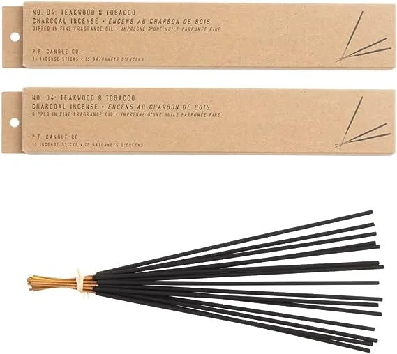 P.F. Candle Co. Teakwood & Tobacco Classic Scented Hand-Dipped Incense Sticks (2-Pack) 1 Hour Burn Time, Charcoal-Based