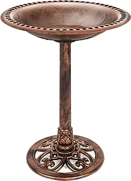 Best Choice Products 28in Pedestal Bird Bath, Vintage Outdoor Resin Accent Decoration w/Fleur-de-Lis Accents - CopperBest Choice Products 28in Pedestal Bird Bath, Vintage…