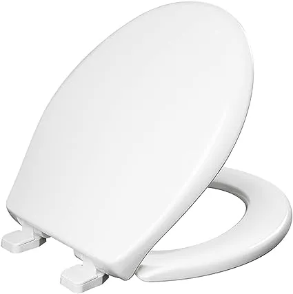 Mayfair Collins Plastic Toilet Seat, Slow Close with Super Grip Bumpers and Secure Hinges, Round, White