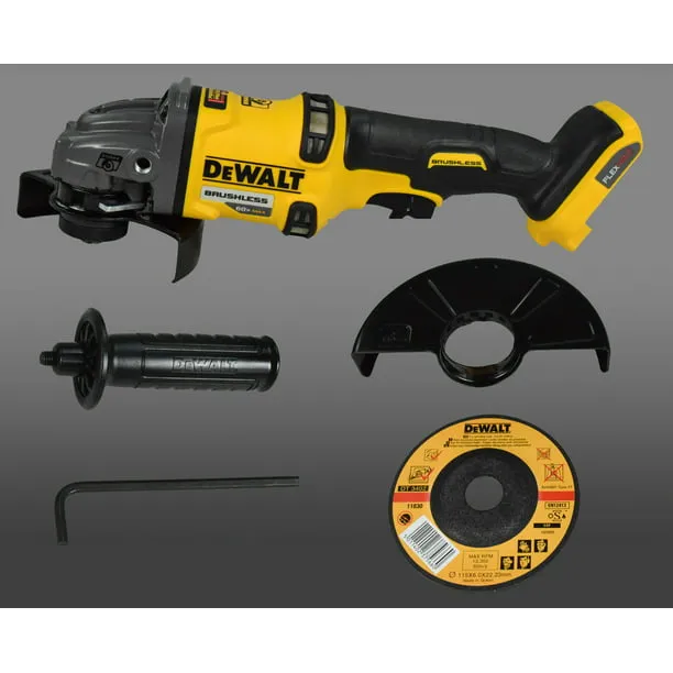 DEWALT DCG418B FLEXVOLT Brushless Grinder with Kickback Brake, Tool Only, 60 V, 5/8-11 Spindle, 4-1/2 in Dia Wheel Black/Yellow