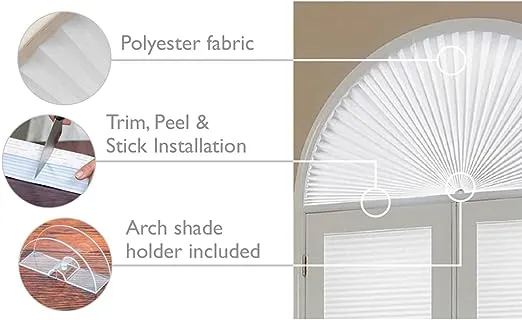 Redi Shade No Tools Original Arch Light Blocking Pleated Fabric Shade White, 72 in x 36 in