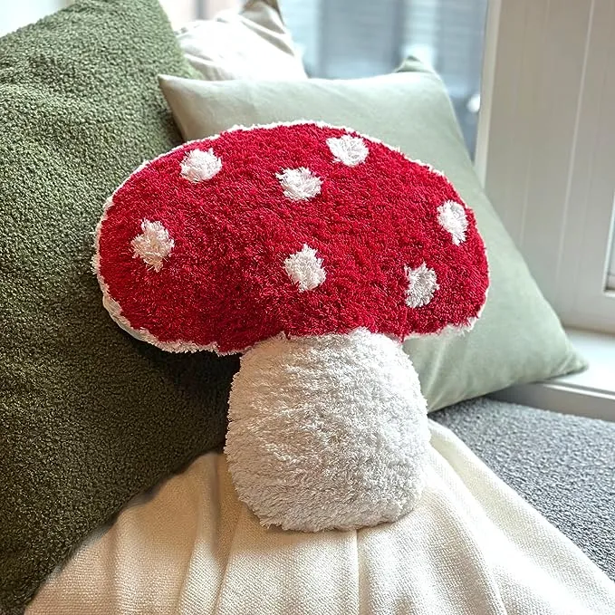 Mushroom Throw Pillow Tufted Mushroom Shape Decorative Cushion 15” x 15” – Mu...