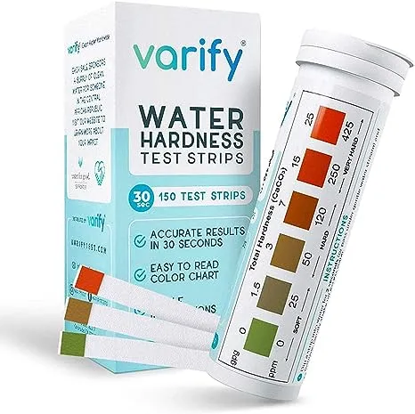 Varify Premium Water Hardness Test Kit | Fast and Accurate Hard Water Quality Testing Strips for Water Softener Dishwasher Well Spa Pool Etc | 0-425 P