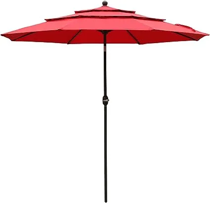 Aoodor Garden Market Umbrella - Outdoor Patio Umbrella Round Red