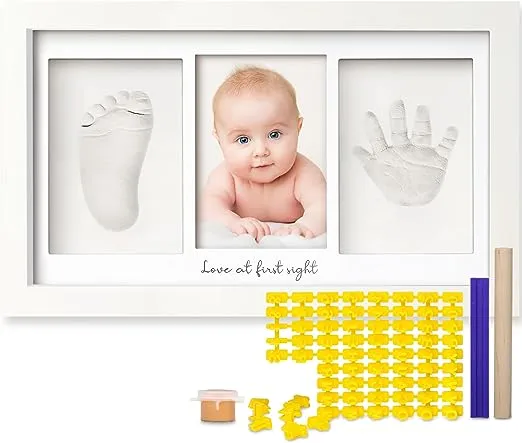 Baby Hand and Foot Print Kit, Duo Baby Picture Frame for Newborn, Baby Keepsake Frames - Cloud Gray