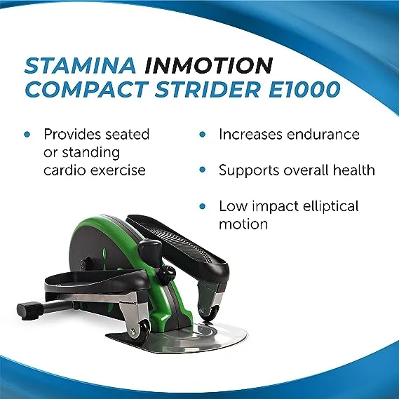 Stamina Inmotion E1000 Compact Strider - Seated Elliptical with Smart Workout App - Foot Pedal Exerciser for Home Workout - Up to 250 lbs Weight Capacity