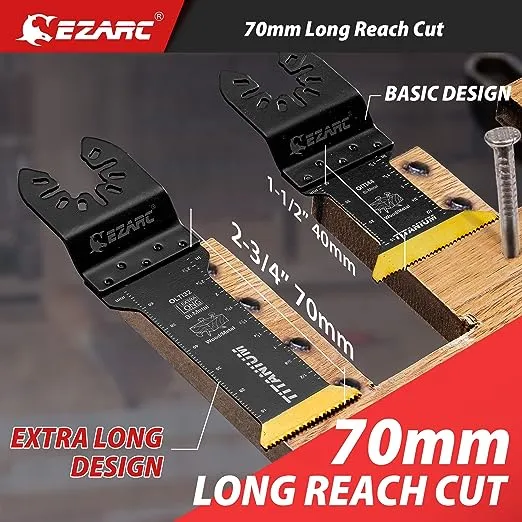 EZARC Titanium Oscillating Saw Blades, Extra-Long Oscillating Multitool Blades for Metal, Wood Nails, Screws Cutting, Plastic, 3 Pack