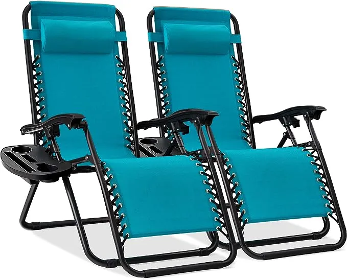 Best Choice Products Set of 2 Zero Gravity Lounge Chair Recliners for Patio, Pool w/ Cup Holder Tray - Camouflage