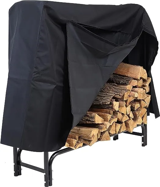 Sunnydaze Outdoor Firewood Log Rack with Cover Combo - Black - 8'