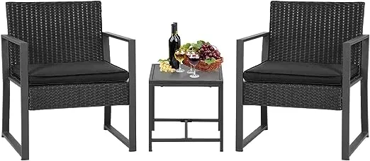 FDW Patio Furniture Sets 3 Piece Outdoor Bistro Set Wicker Patio Chairs Rattan Outdoor Furniture for Backyard Porch Poolside Lawn,Red Cushion