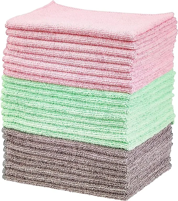 Amazon Basics Microfiber Cleaning Cloth, Non-Abrasive, Reusable and Washable, Pack of 48, Green/Gray/Pink, 16" x 12"Amazon Basics Microfiber Cleaning Cloth, Non-Abrasive, Reusable and…