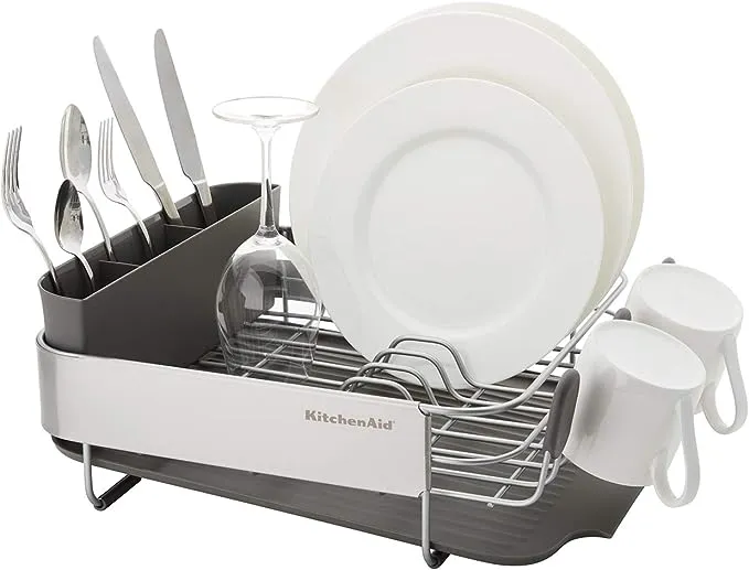 KitchenAid Compact Stainless Steel Dish Rack, Satin Gray, 15-Inch-by-13.25-Inch -