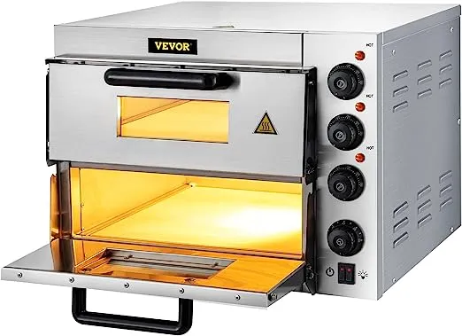 VEVOR Commercial Pizza Oven Countertop, 14" Single Deck Layer, 110V 1300W Stainless Steel Electric Pizza Oven with Stone and