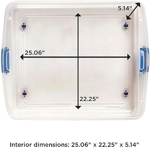 HOMZ 56 Quart Underbed Secure Latching Clear Plastic Storage Container Bin with Lid and Easy Glide Wheels for Home and Office Organization, (2 Pack)