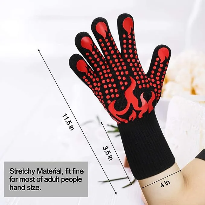 Comsmart BBQ Gloves, 1472 Degree F Heat Resistant Grilling Gloves Silicone Non-Slip Oven Gloves Long Kitchen Gloves for Barbecue, Cooking, Baking, Cutting