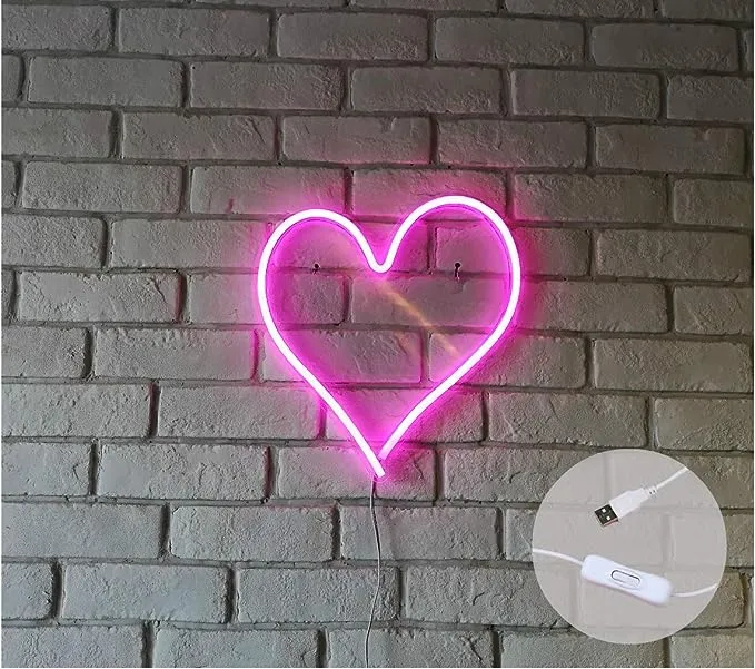 Britrio LED Neon Light Sign, 13.4”x12.6” Heart Shape Neon Sign Wall Hanging Sign Wall Art for Bar Kid’s Bedroom Living Room Party,Home Decor Neon Night Light USB Powered with ON/OFF Switch(Pink Heart)