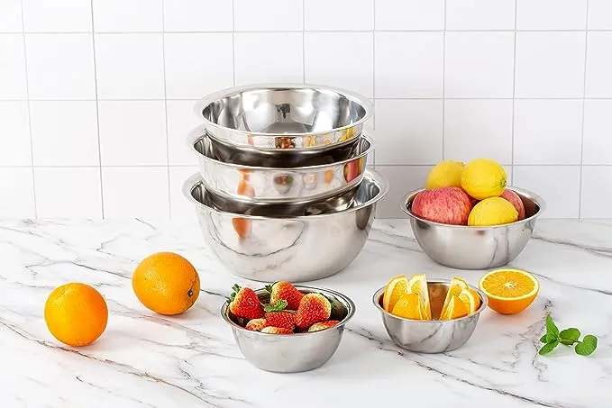 COOK WITH COLOR Stainless Steel Mixing Bowls - 6 Piece Stainless Steel Nesting Bowls Set includes 6 Prep Bowl and Mixing Bowls