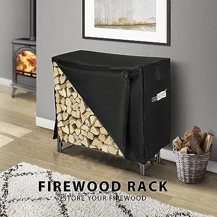 Heavy Duty Indoor Outdoor Firewood Storage Log Rack with Cover Combo Set Black