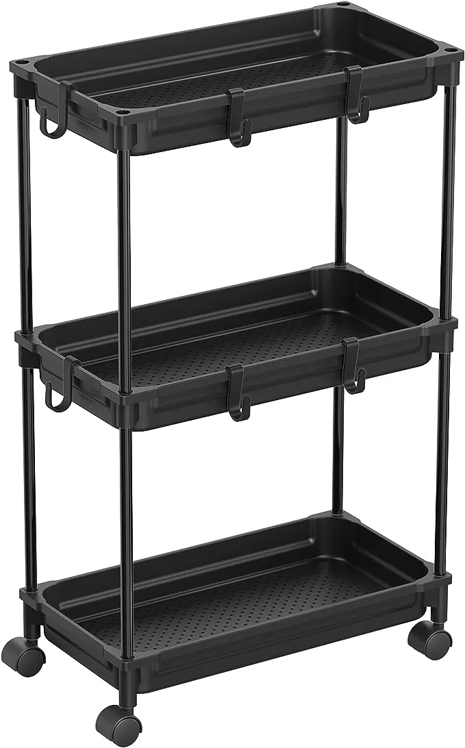 SimpleHouseware Standard 3-Tier Slim Rolling Storage Cart, BlackSimpleHouseware Standard 3-Tier Slim Rolling Storage Cart, Black