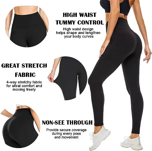 High Waisted Leggings for Women-Womens Black Large-X-Large, 1a-1 Pack 