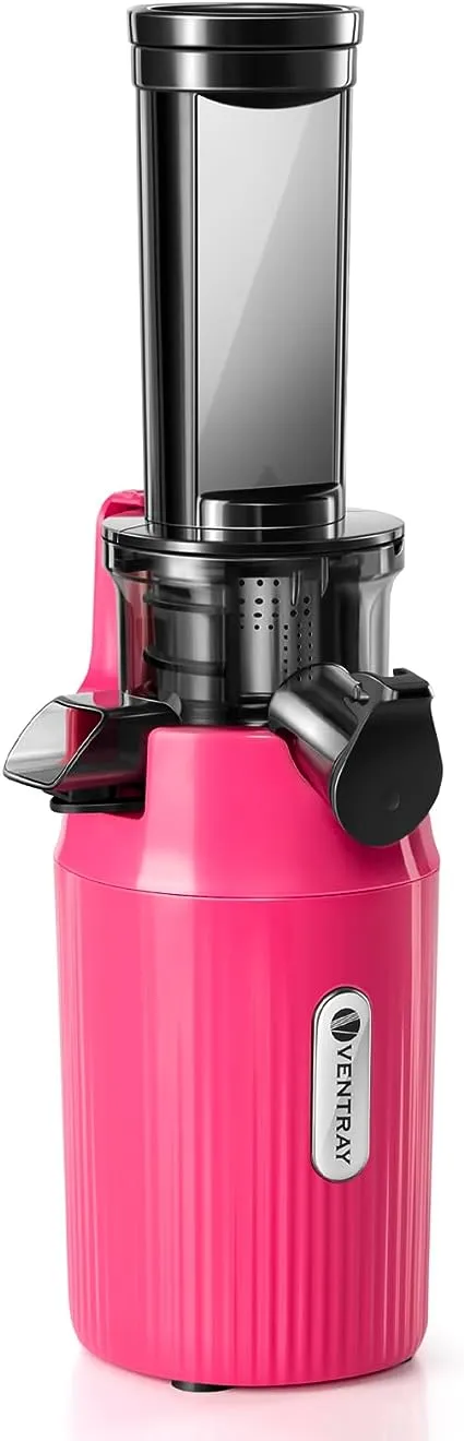 Ventray Essential Ginnie Juicer, Compact Small Cold Press Juicer, Masticating Slow Juicer with 60RPM Low Speed, Easy to Clean & Nutrient Dense, Eco-Friendly Packaging, Vibrant Pink