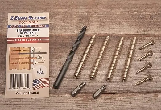 4 Pack 3 inch #9 ZZem Screw Door Security & Stripped Screw Repair Kit, Gold