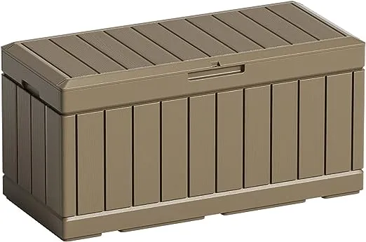 Greesum 31 Gallon Resin Deck Box Large Outdoor Storage for Patio Furniture, Garden Tools, Pool Supplies, Weatherproof and UV Resistant, Lockable, Light Coffee