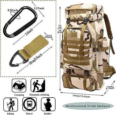 70L Waterproof Hiking Daypack Large Hiking Backpack, Hunting Camping Rucksack Backpack for Men Outdoor Sports Backpack (Plateau Camouflage)