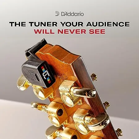 D'Addario Accessories Guitar Tuner - Micro Headstock Tuner - Tuner for Acoustic Guitar, Electric Guitar, Bass Guitar, Mandolin, Banjo, Ukelele - Compact & Discrete - Clip On - 1 Pack