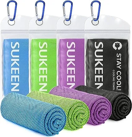 Sukeen [4 Pack] Cooling Towel (40"x12"),Ice Towel,Soft Breathable Chilly Towel,Microfiber Towel for Yoga,Sport,Running,Gym,Workout,Camping,Fitness,Workout & More Activities