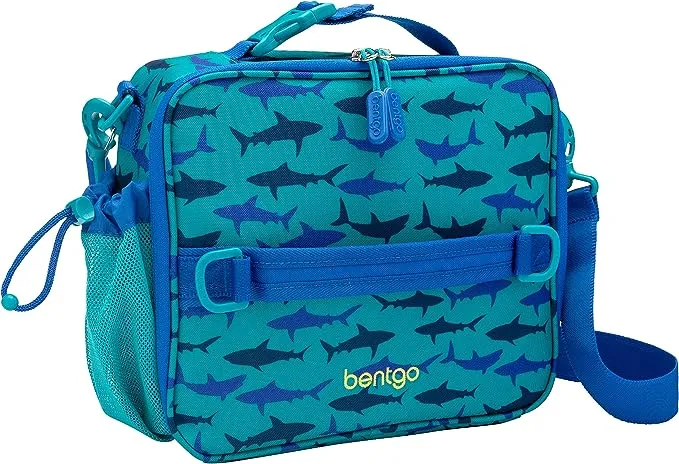 Bentgo® Kids Lunch Bag - Durable, Double Insulated, Water-Resistant Fabric, Interior & Exterior Zippered Pockets, Water Bottle Holder - Ideal for Children 3+ (Bug Buddies)