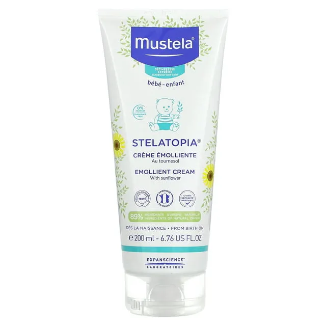 Mustela Stelatopia Eczema-Prone Skin Emollient Baby Cream - Moisturizing Body Lotion with Natural Avocado & Sunflower Oil - Fragrance-Free - 6.76 fl. oz.