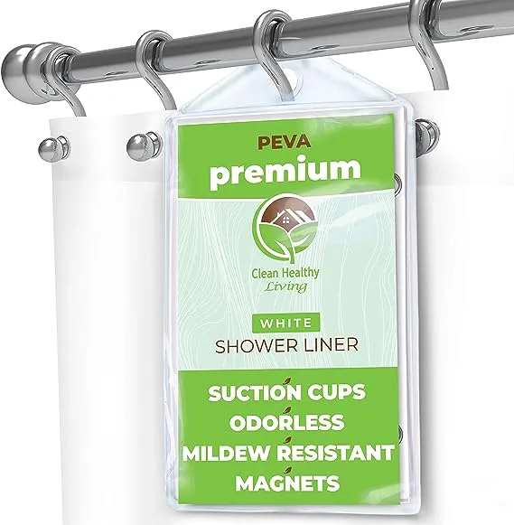 Clean Healthy Living Premium PEVA White Shower Curtain Liner with Magnets & Suction Cups - 70 X 71 in. Long