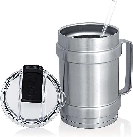 Maxam KTX50 50 oz Double Vacuum Wall Mug with Lid & Handle