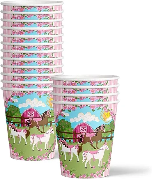 Lovely Pink Horse Birthday Party Supplies Set Plates Napkins Cups Tableware Kit 