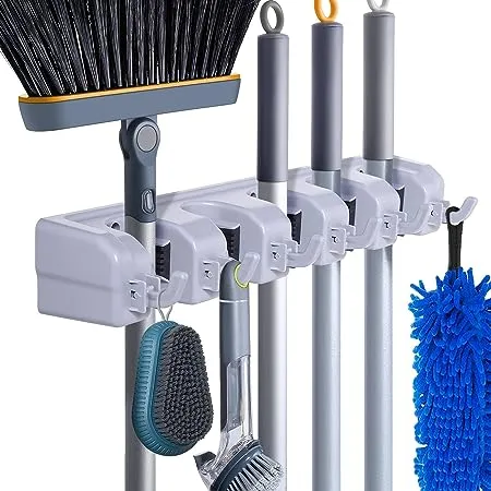 HYRIXDIRECT Broom Holder Wall Mount Broom Organizer Mop Holder Hanger Garden Tool Organizers Storage Rack Garage Laundry Room Organizations and Storag