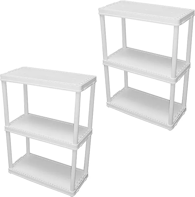 Gracious Living 3 Shelf Storage Unit Organizers for Home or Garage, White (2 Pack)