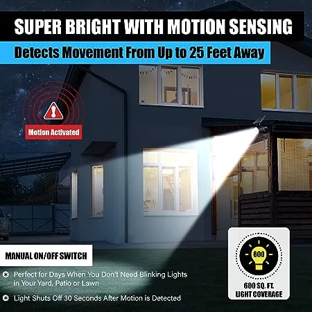 Bell + Howell Bionic Spotlight, 25 ft. Motion Sensor, Solar Sun Panels, Outdoor Lighting - White