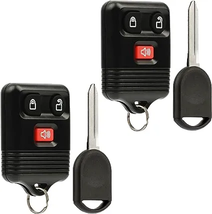 Car Key Fob Keyless Entry Remote fits Ford, Lincoln, Mercury, Mazda with Ignition Key (CWTWB1U331 GQ43VT11T CWTWB1U345 4-btn), Set of 2