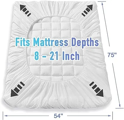 MATBEBY Bedding Quilted Fitted Mattress Pad Cooling Breathable Fluffy Soft Stretches up to 21 Inch Deep, Twin Size, White, Mattress Topper/Protector