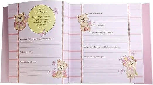 Christian Art Gifts Girl Baby Book of Memories Pink Keepsake Photo Album | Our Baby Girl Memory Book | Baby Book with Bible Verses, The First Year