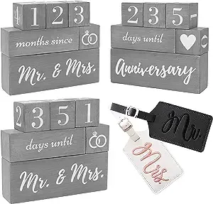 Wedding Countdown Calendar Block Mr and Mrs Luggage Tags His and Hers - 2 Ite...