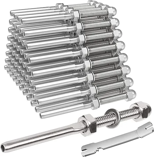 BLIKA 50 Pack Cable Railing Swage Threaded Stud Tension End Fitting Terminal for 1/8" Deck Cable Railing, T316 Stainless Steel, Cable Railing tensioner 1/8" for 2"x2" Wood/Metal Post