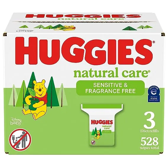 Huggies Natural Care Sensitive Baby Wipes, Unscented, Hypoallergenic, 99% Purified Water, 3 Refill Packs (528 Wipes Total)