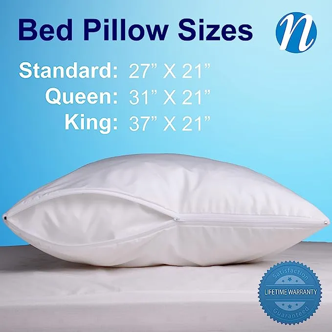 National Allergy Premium 100% Cotton Zippered Pillow Protector - Standard Size - White - 300 Thread Count - Hypoallergenic Bed Pillowcase with Zipper